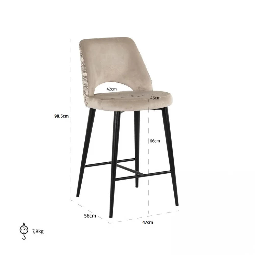 Scaun de insula tapitat cu Catifea/Stofa Bej cu picioare din Metal Negru H98.5xL47xA56cm Tabitha Richmond interiors