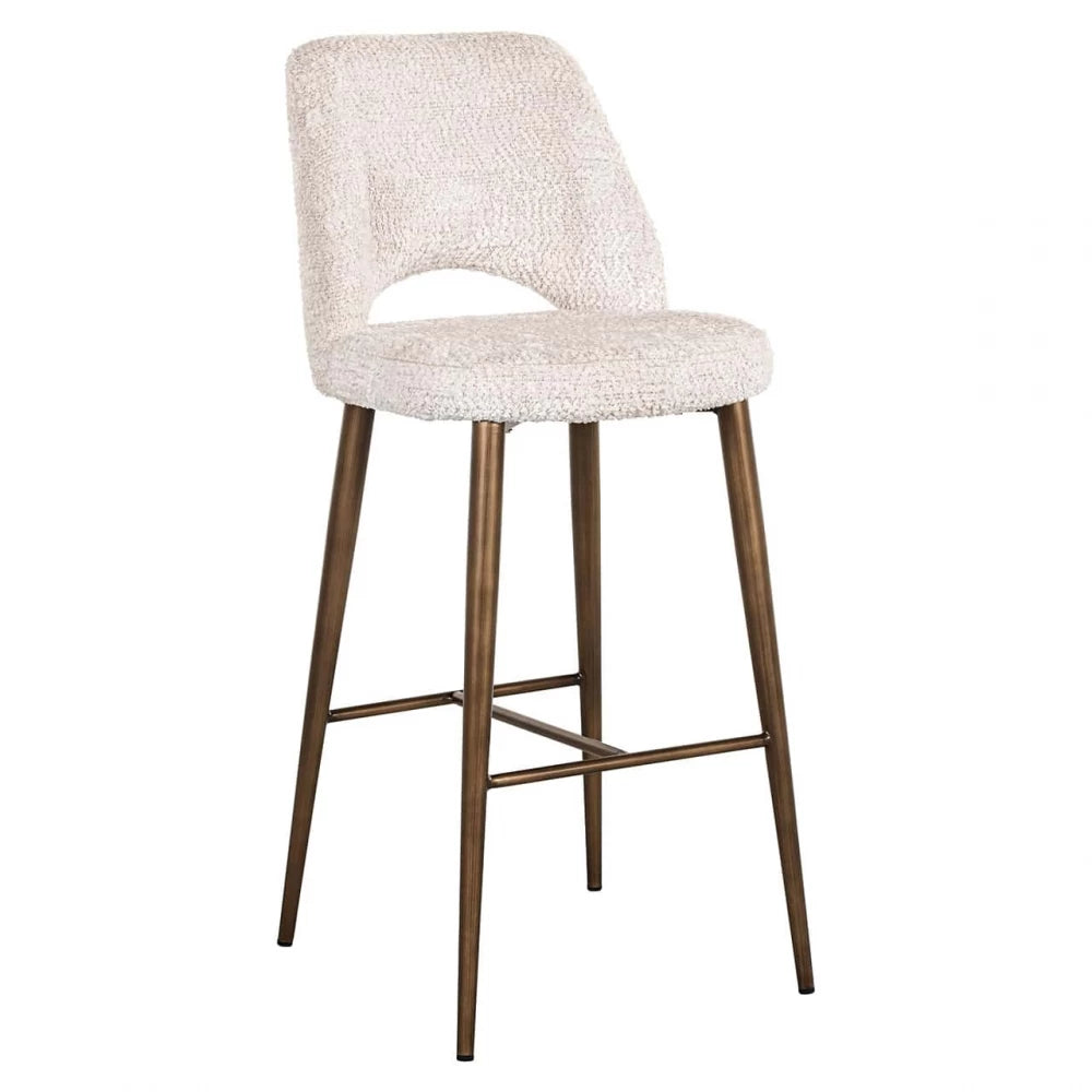 Scaun de bar tapitat cu Stofa Crem cu picioare din Metal Alama H107xL47xA56cm Delphine Richmond interiors