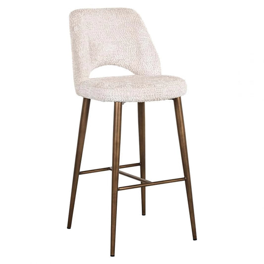 Scaun de bar tapitat cu Stofa Crem cu picioare din Metal Alama H107xL47xA56cm Delphine Richmond interiors