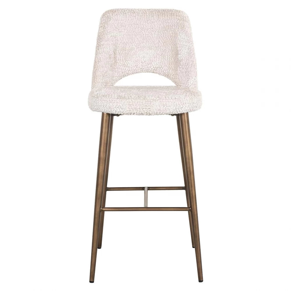 Scaun de bar tapitat cu Stofa Crem cu picioare din Metal Alama H107xL47xA56cm Delphine Richmond interiors