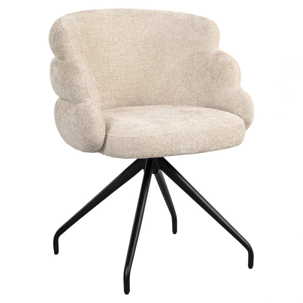Scaun pivotant tapitat cu Stofa Crem cu picioare din Metal Negru H80.5xL62xA62cm Kayla  Richmond interiors