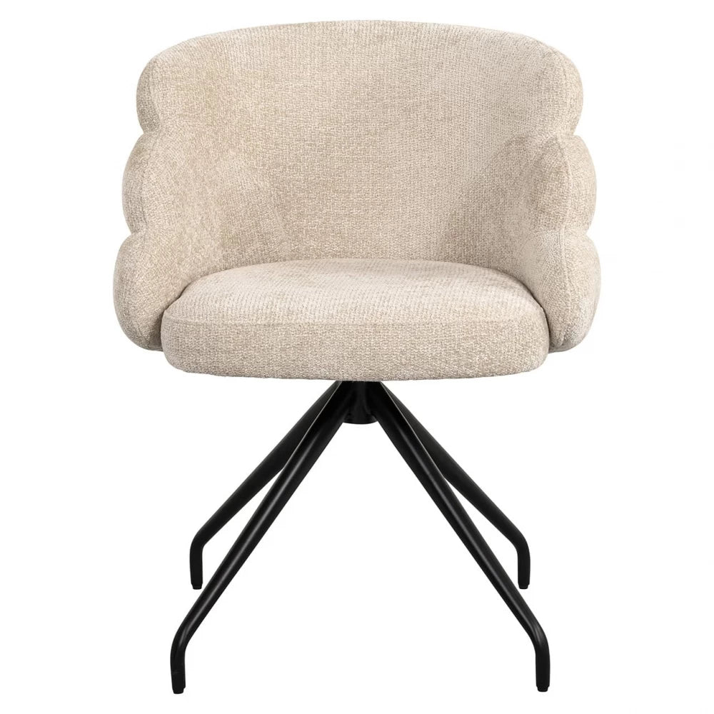 Scaun pivotant tapitat cu Stofa Crem cu picioare din Metal Negru H80.5xL62xA62cm Kayla  Richmond interiors