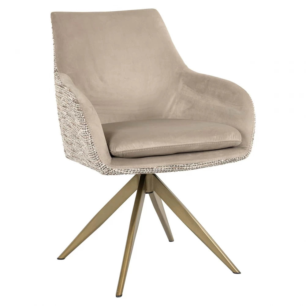 Scaun pivotant tapitat cu Catifea/Stofa Bej cu picioare din Metal Auriu H88xL63xA65cm Lisonne Richmond interiors