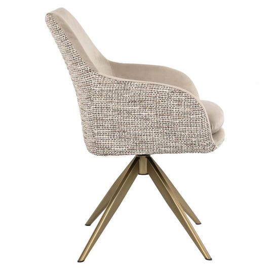 Scaun pivotant tapitat cu Catifea/Stofa Bej cu picioare din Metal Auriu H88xL63xA65cm Lisonne Richmond interiors