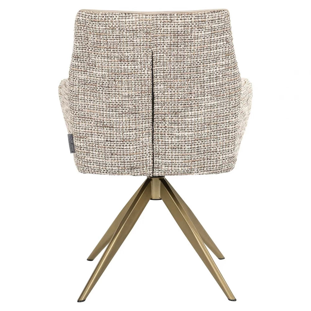 Scaun pivotant tapitat cu Catifea/Stofa Bej cu picioare din Metal Auriu H88xL63xA65cm Lisonne Richmond interiors