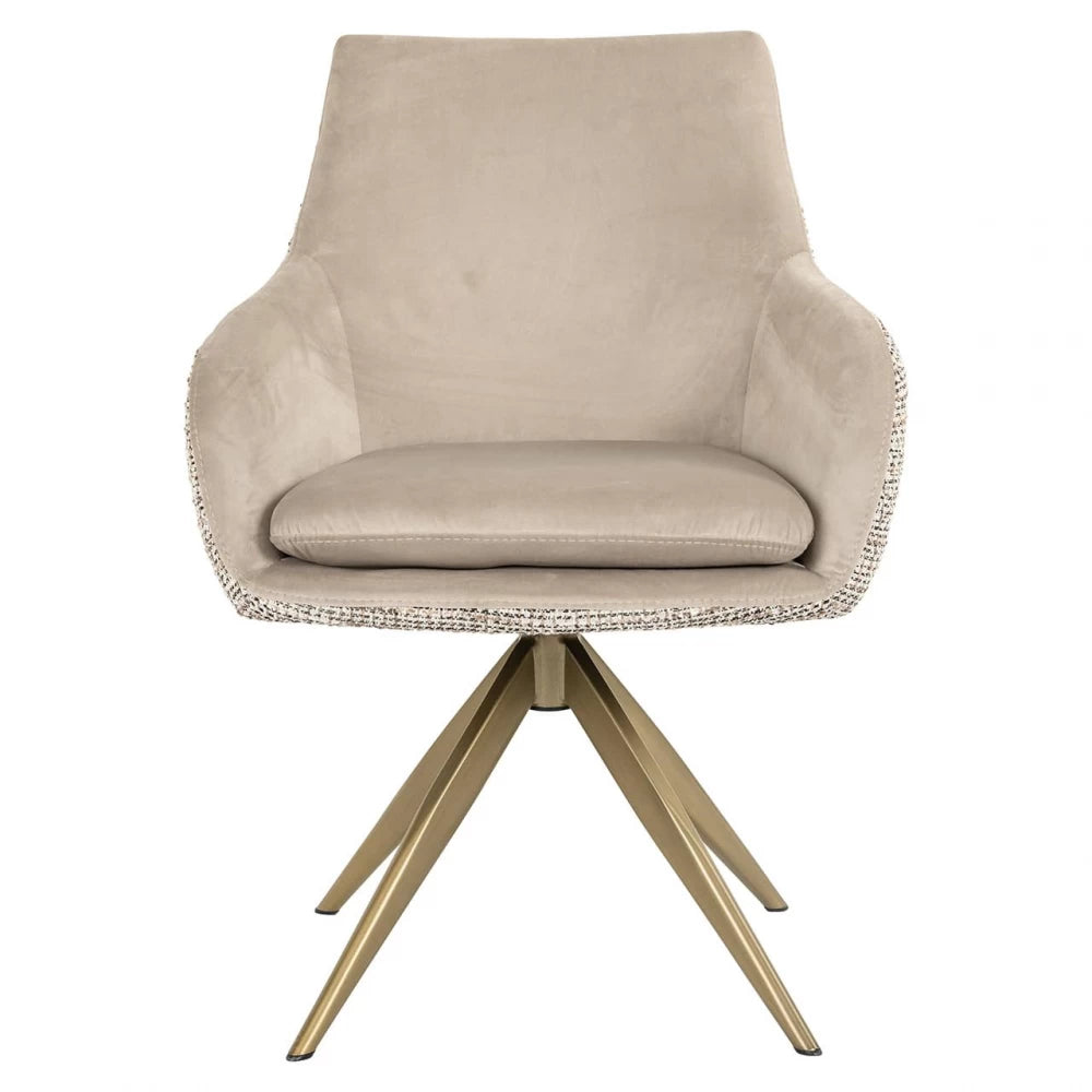 Scaun pivotant tapitat cu Catifea/Stofa Bej cu picioare din Metal Auriu H88xL63xA65cm Lisonne Richmond interiors
