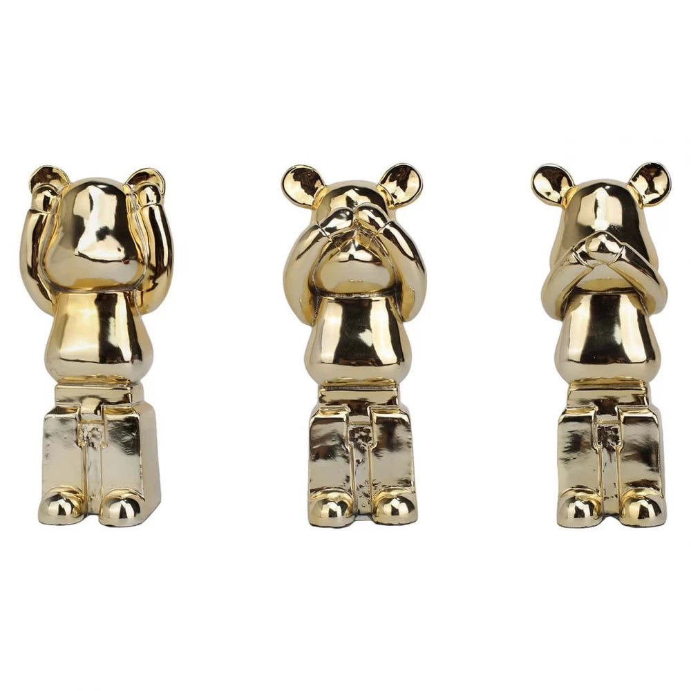 Set 3 ursuleti decorativi din Polirasina Auriu H20xL7.5cm Berna