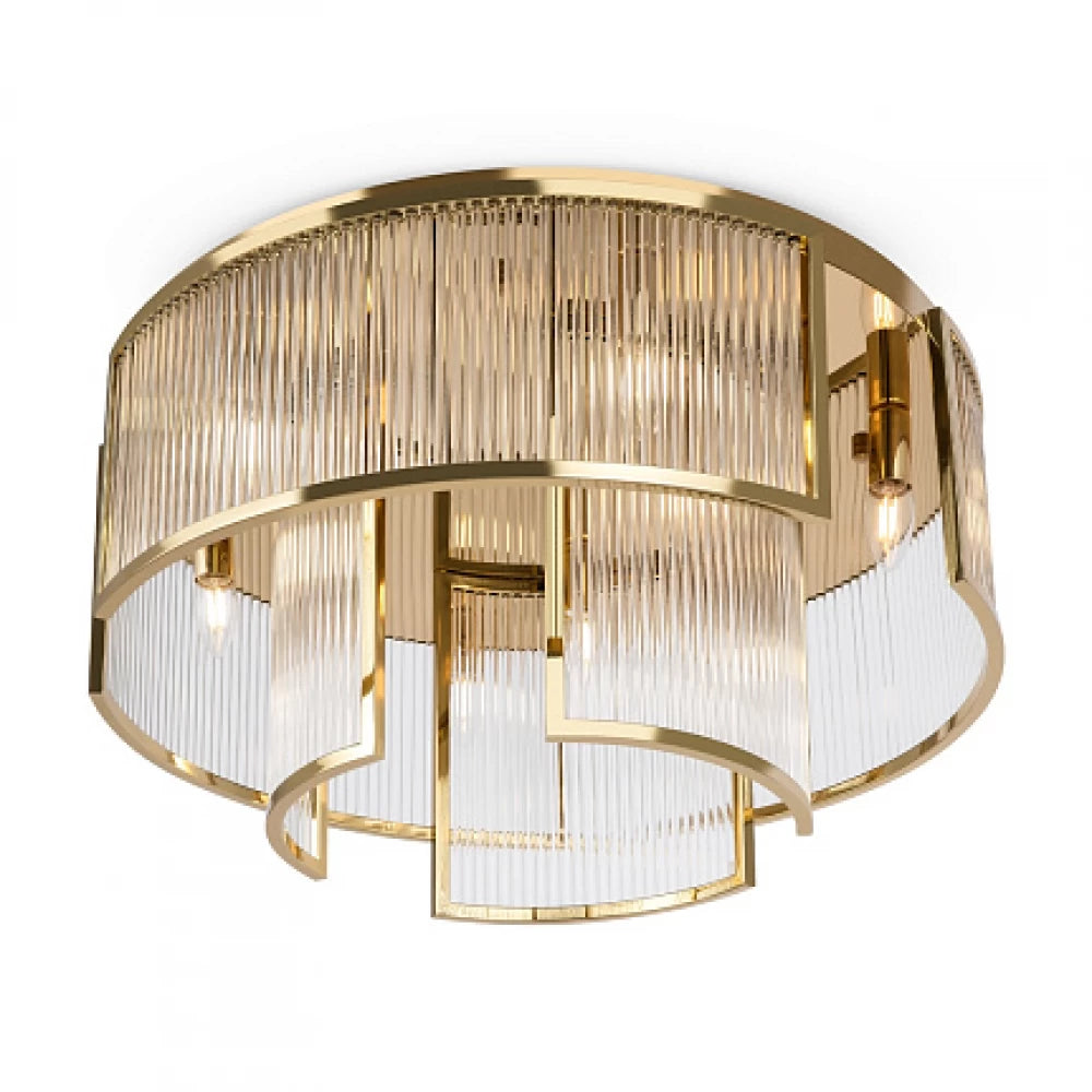 Plafoniera din Metal Auriu si Sticla Transparent cu 9 becuri E14 60W D65xH33cm Frame