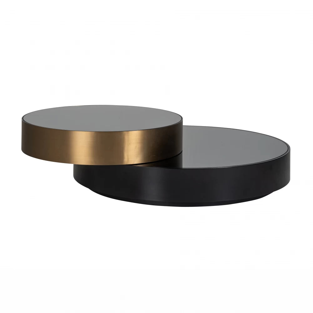 Masuta de cafea din Sticla Negru si Metal Negru/Auriu D112xH55cm Slice