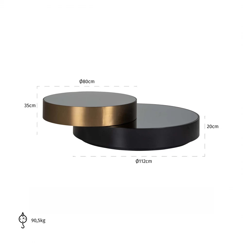 Masuta de cafea din Sticla Negru si Metal Negru/Auriu D112xH55cm Slice