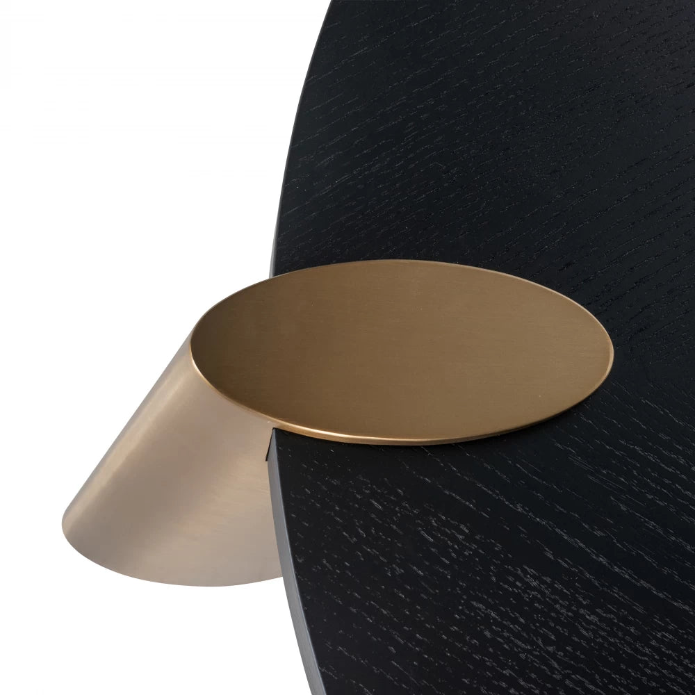 Set 2 masute de cafea din Furnir de stejar Negru si Metal Cupru D100/122xH32/42cm Brody
