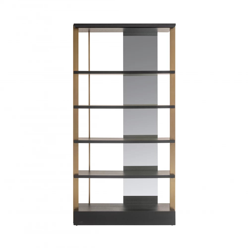Raft cu oglinda din Furnir de stejar Negru si Metal Auriu L112xH218cm Rigley