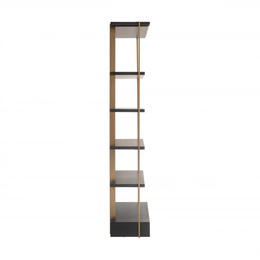 Raft cu oglinda din Furnir de stejar Negru si Metal Auriu L112xH218cm Rigley