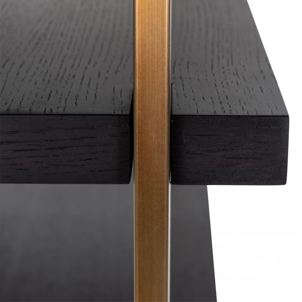Raft cu oglinda din Furnir de stejar Negru si Metal Auriu L112xH218cm Rigley