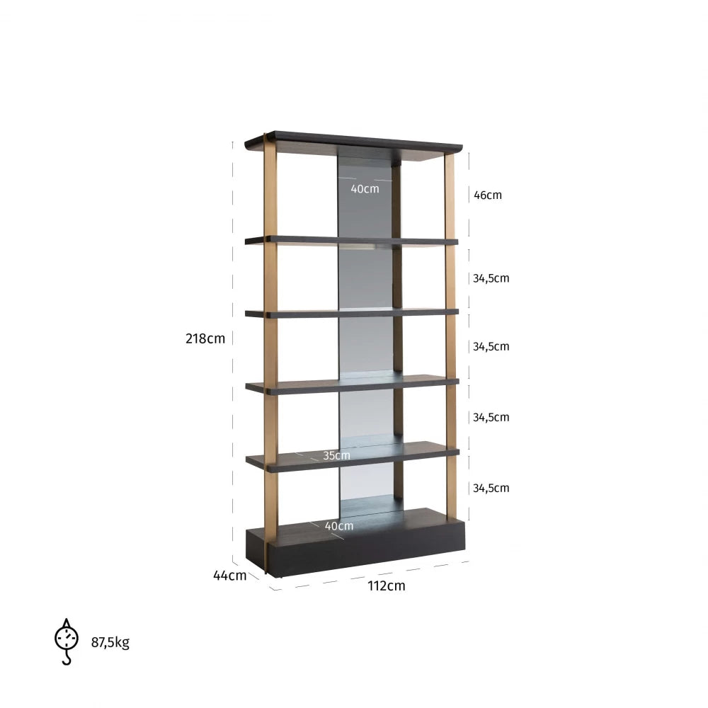 Raft cu oglinda din Furnir de stejar Negru si Metal Auriu L112xH218cm Rigley