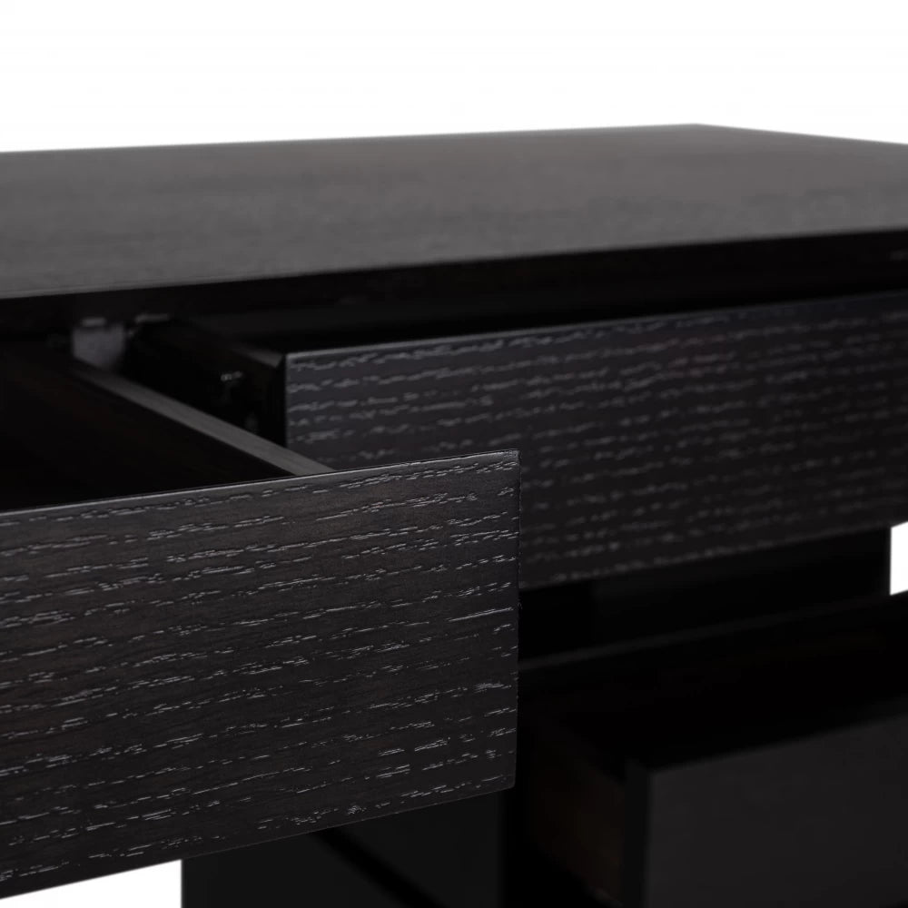 Birou cu 5 sertare din Furnir de stejar Negru si Metal Auriu L140xH76cm Connar