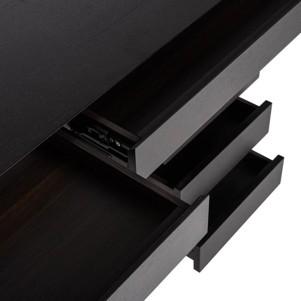 Birou cu 5 sertare din Furnir de stejar Negru si Metal Auriu L140xH76cm Connar