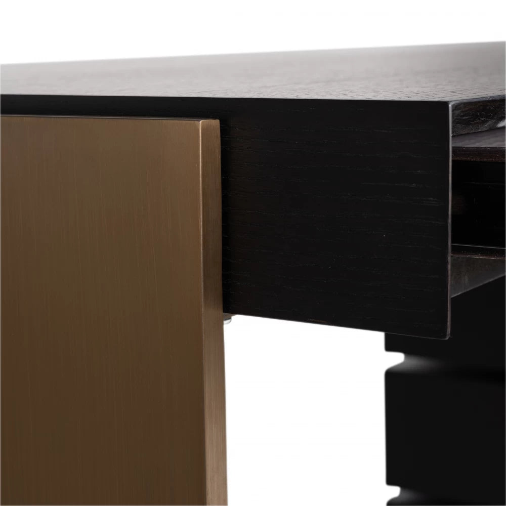 Birou cu 5 sertare din Furnir de stejar Negru si Metal Auriu L140xH76cm Connar