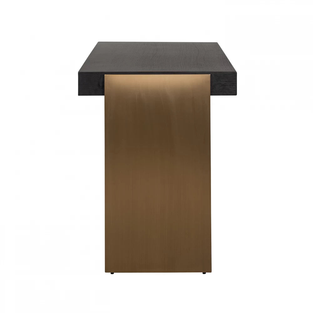 Birou cu 5 sertare din Furnir de stejar Negru si Metal Auriu L140xH76cm Connar