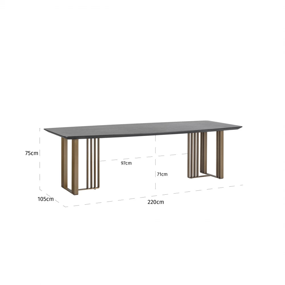 Masa din Furnir de stejar Negru si Metal Auriu L220xH75cm Maverick