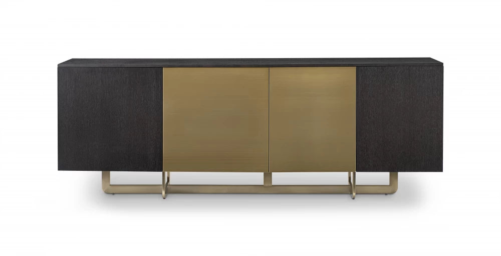 Comoda cu 4 usi din Furnir de stejar Negru si Metal Auriu L220xH80cm Dax