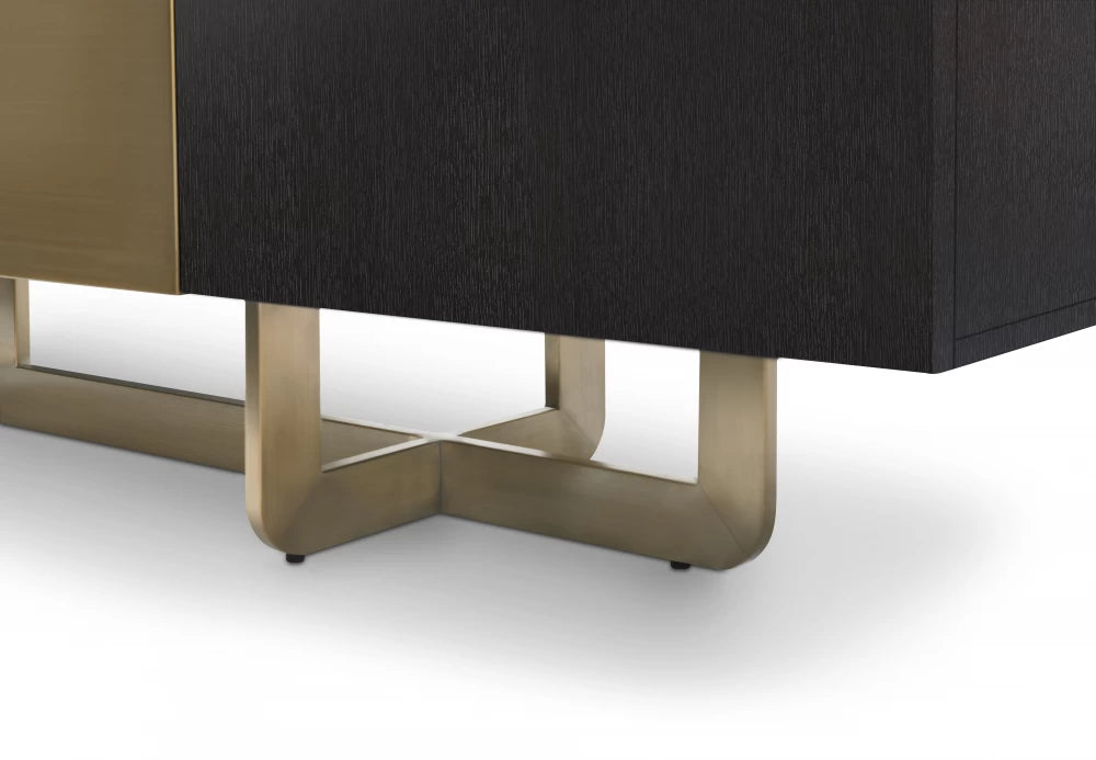 Comoda cu 4 usi din Furnir de stejar Negru si Metal Auriu L220xH80cm Dax