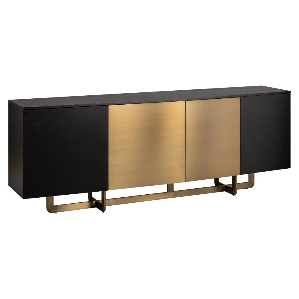Comoda cu 4 usi din Furnir de stejar Negru si Metal Auriu L220xH80cm Dax