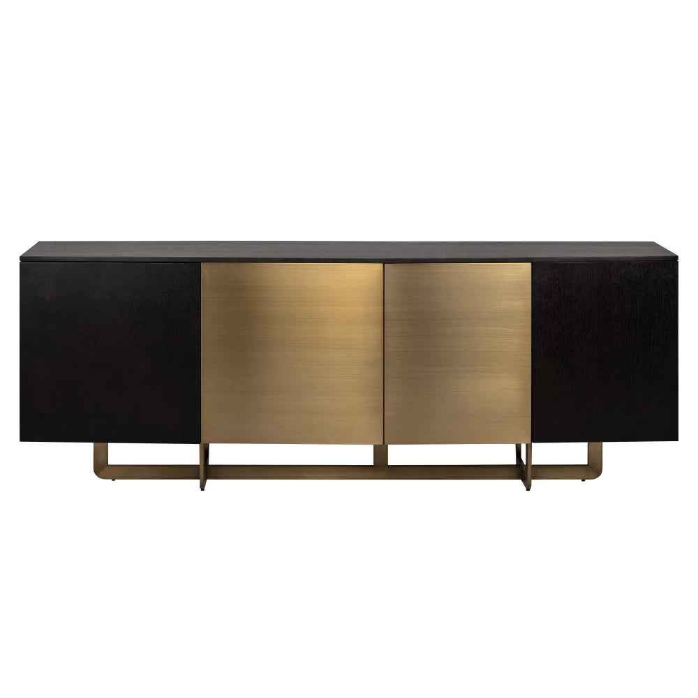 Comoda cu 4 usi din Furnir de stejar Negru si Metal Auriu L220xH80cm Dax