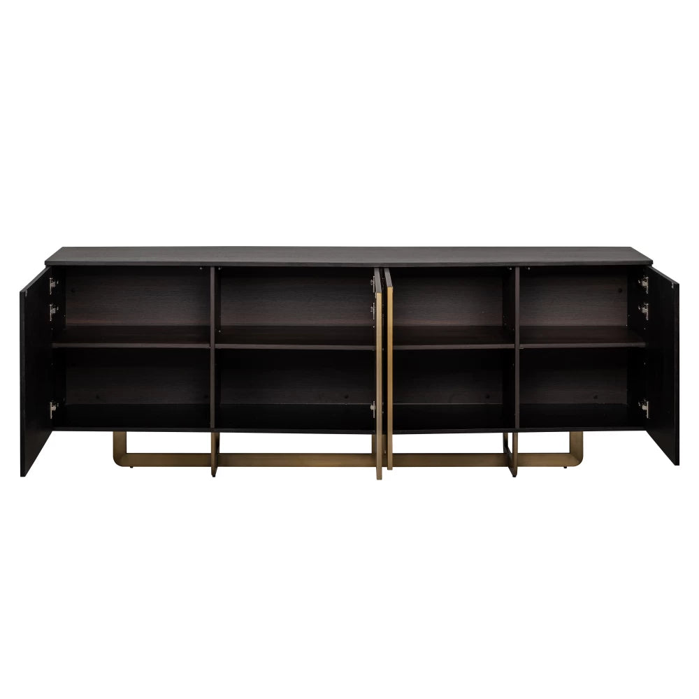 Comoda cu 4 usi din Furnir de stejar Negru si Metal Auriu L220xH80cm Dax