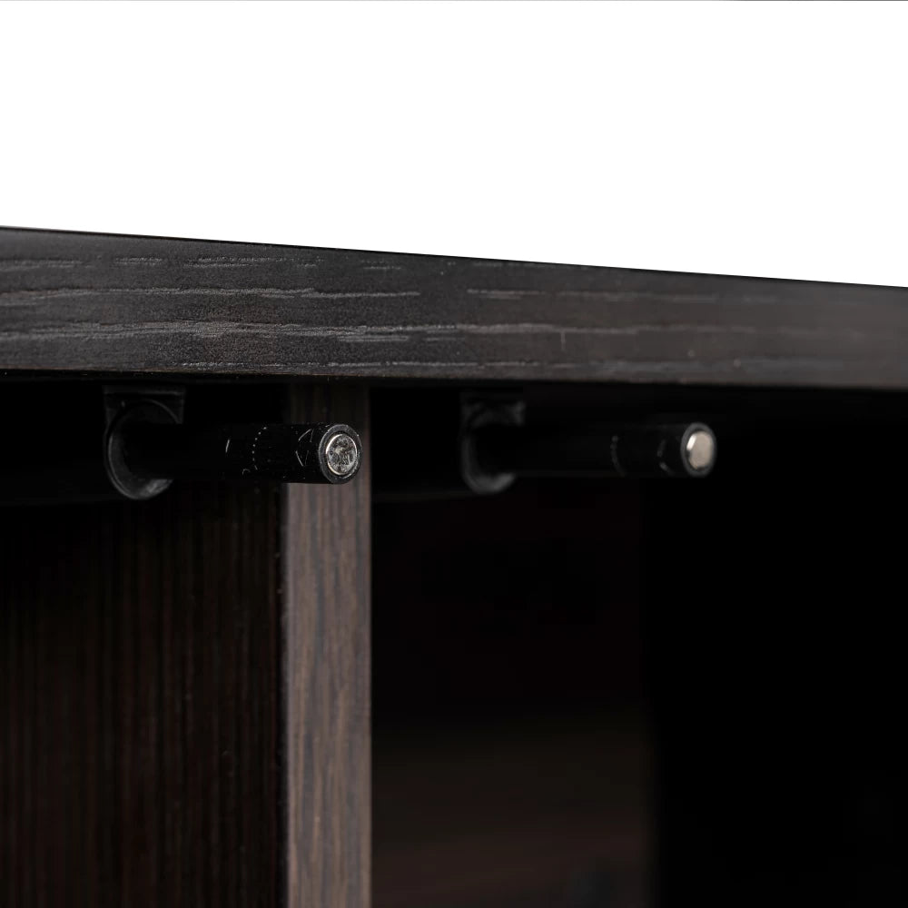 Comoda cu 4 usi din Furnir de stejar Negru si Metal Auriu L220xH80cm Dax