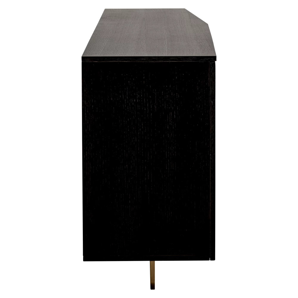 Comoda cu 4 usi din Furnir de stejar Negru si Metal Auriu L220xH80cm Dax