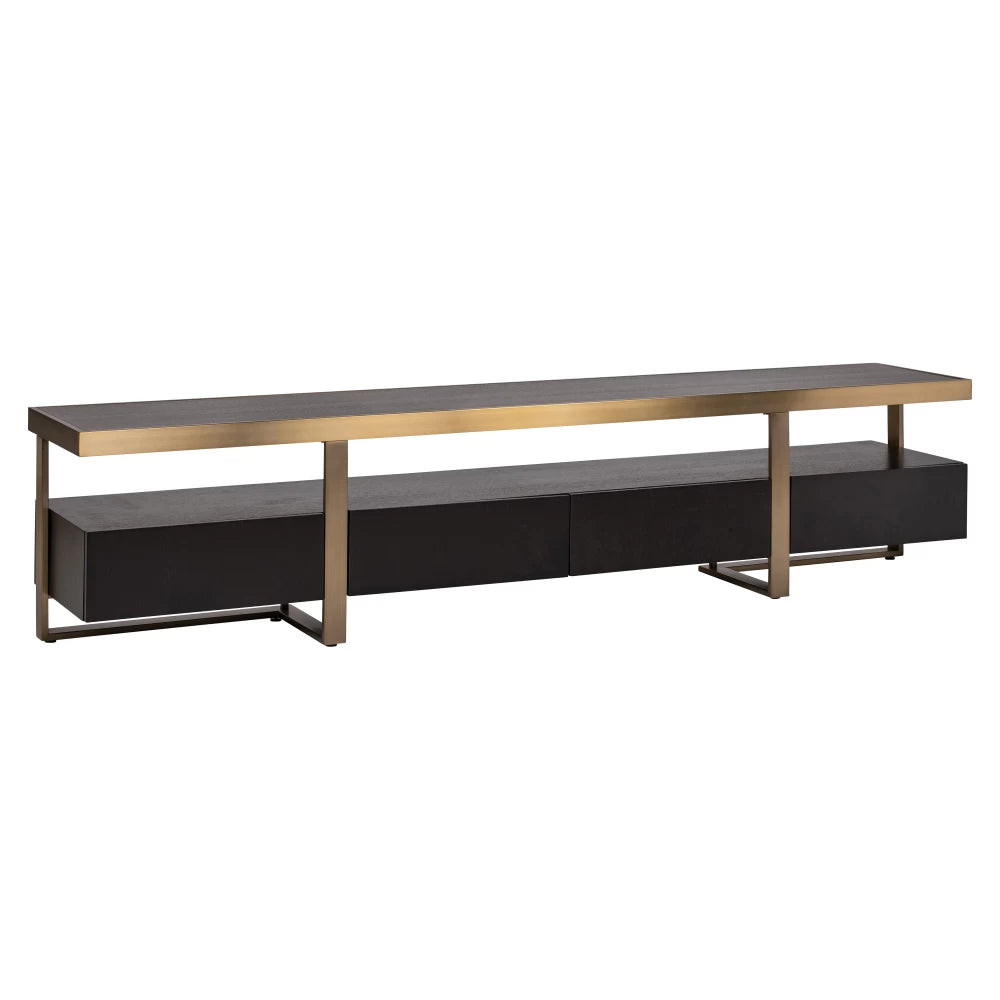 Comoda TV din Furnir de stejar Negru si Metal Auriu L220xH49cm Diddley