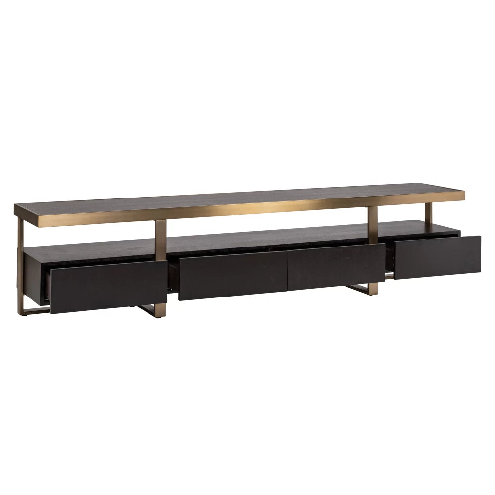 Comoda TV din Furnir de stejar Negru si Metal Auriu L220xH49cm Diddley