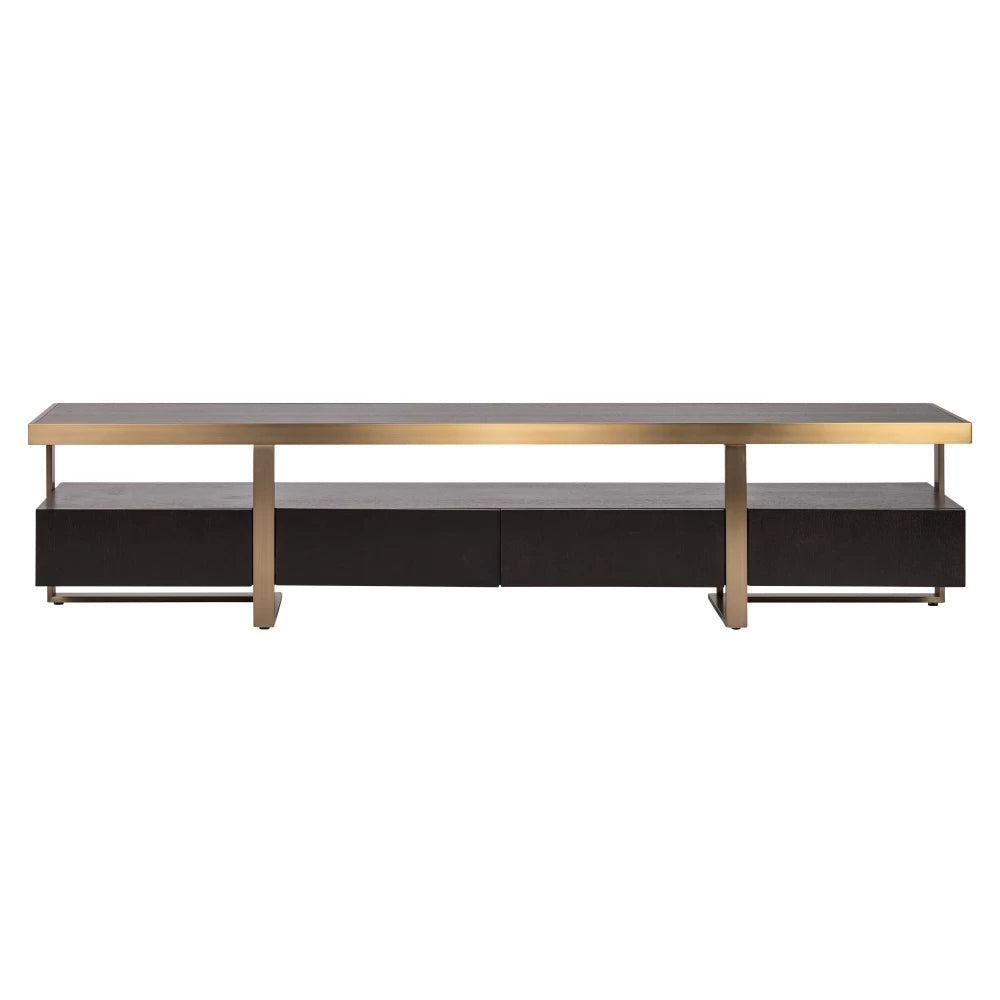Comoda TV din Furnir de stejar Negru si Metal Auriu L220xH49cm Diddley