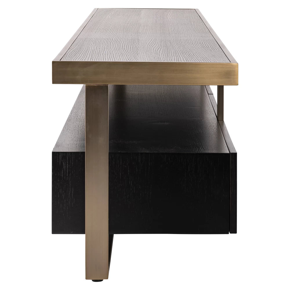 Comoda TV din Furnir de stejar Negru si Metal Auriu L220xH49cm Diddley