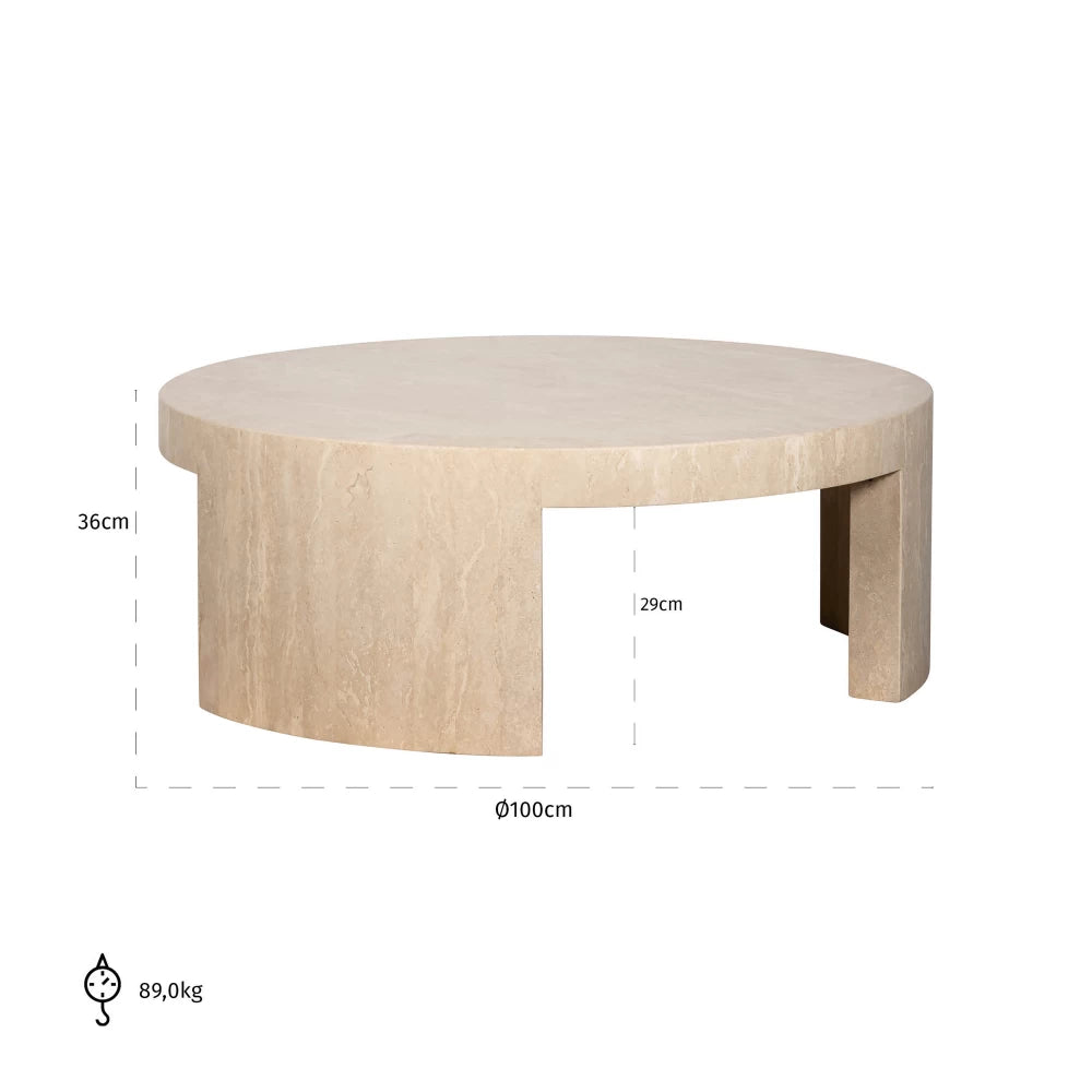 Masuta de cafea rotunda din Travertin Bej D100xH36cm Biltmore