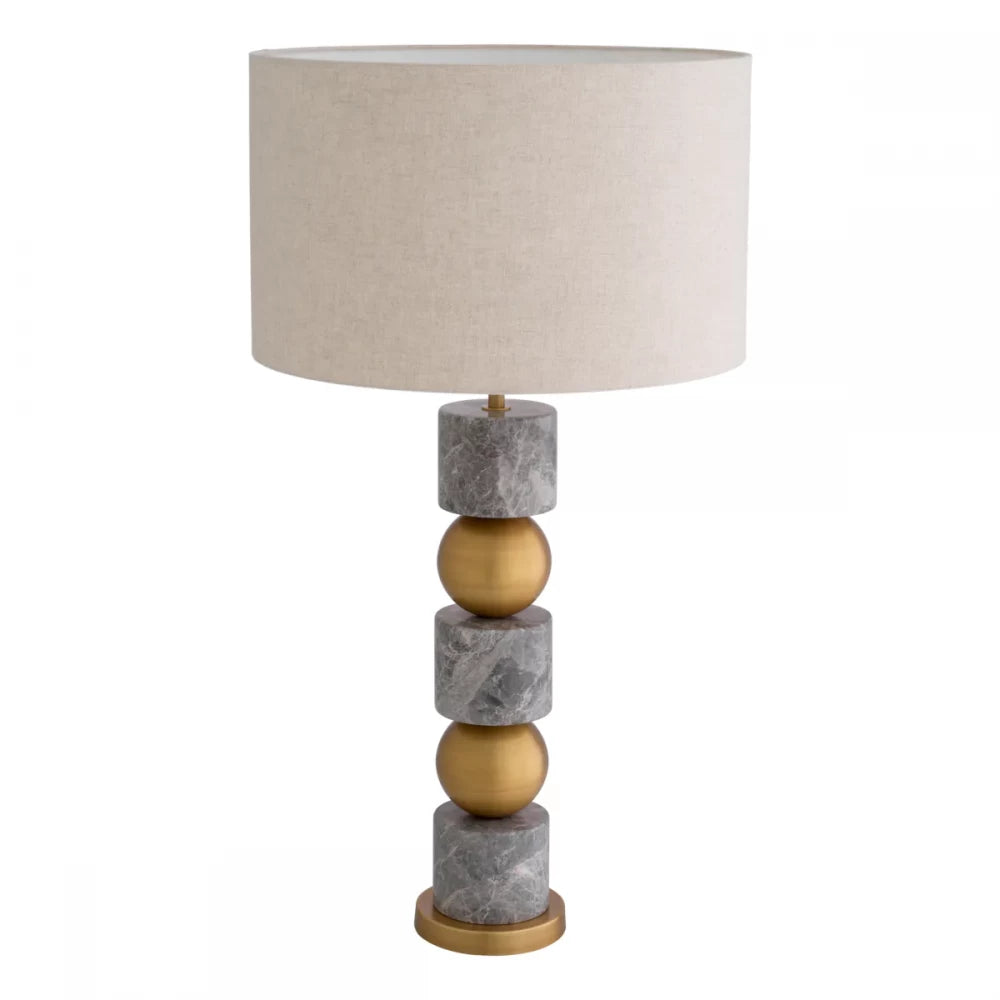 Veioza din Metal/Marmura Alama/Gri si Textil Bej H30xD50cm Levy Eichholtz