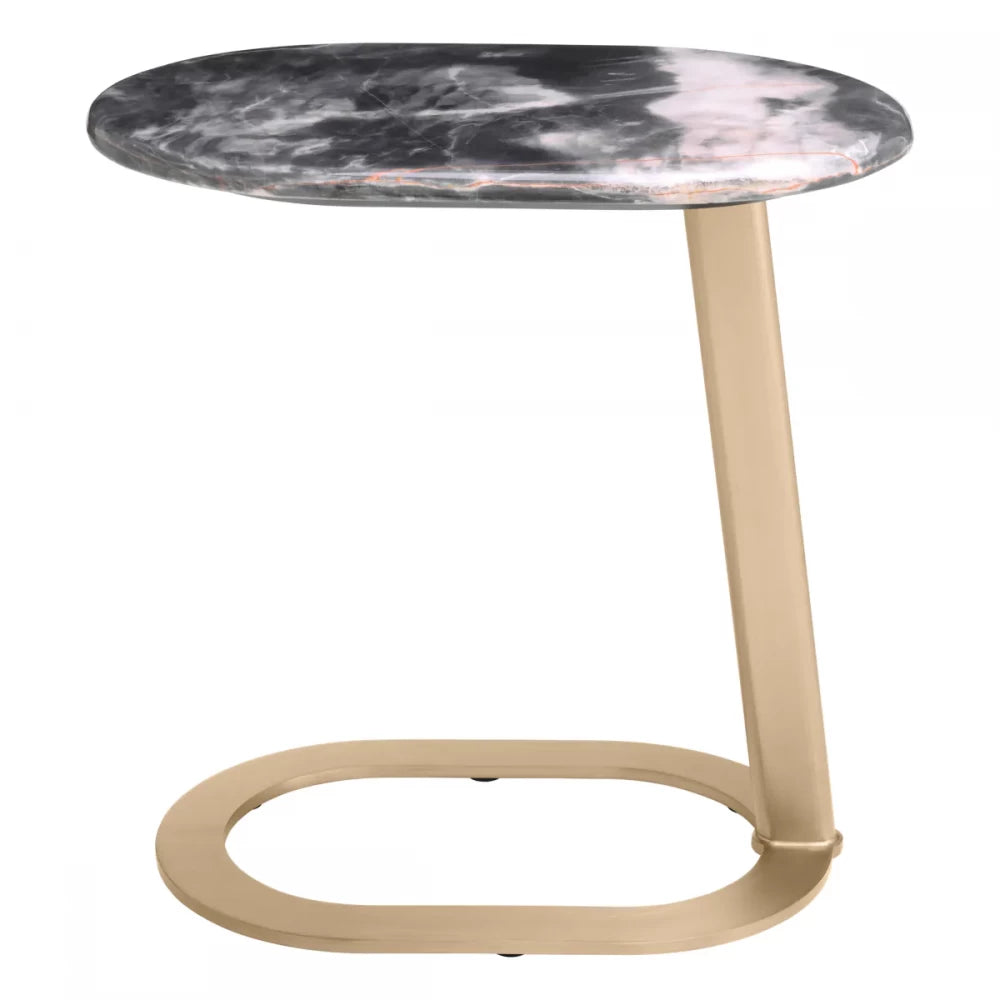 Masuta laterala Ovala din Marmura Multicolor si Otel inoxidabil Alama L49xH50cm Oyo Eichholtz