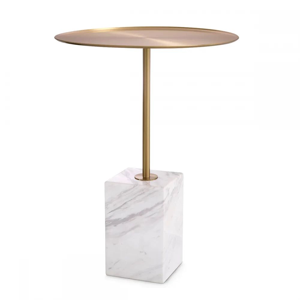 Masuta laterala Rotunda din Otel inoxidabil Alama si Marmura Alb D45xH62cm Cole Eichholtz