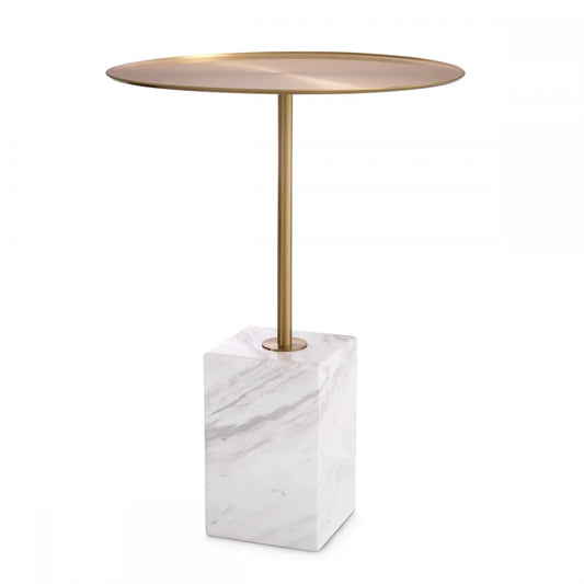 Masuta laterala Rotunda din Otel inoxidabil Alama si Marmura Alb D45xH62cm Cole Eichholtz