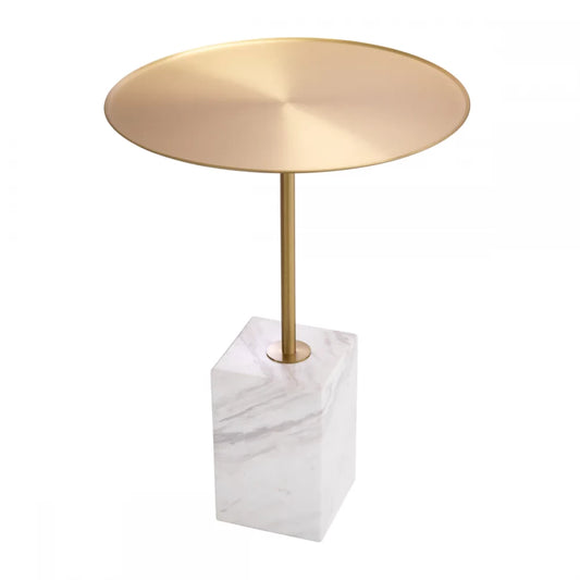Masuta laterala Rotunda din Otel inoxidabil Alama si Marmura Alb D45xH62cm Cole Eichholtz