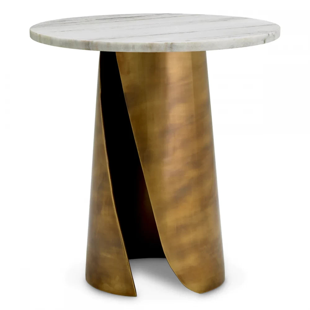 Masuta laterala Rotunda din Marmura Alb si Aluminiu Alama D45xH47cm Nuova Eichholtz
