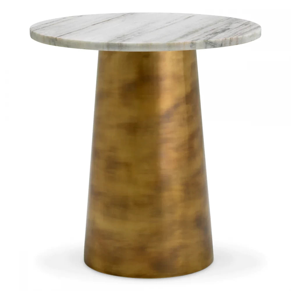 Masuta laterala Rotunda din Marmura Alb si Aluminiu Alama D45xH47cm Nuova Eichholtz