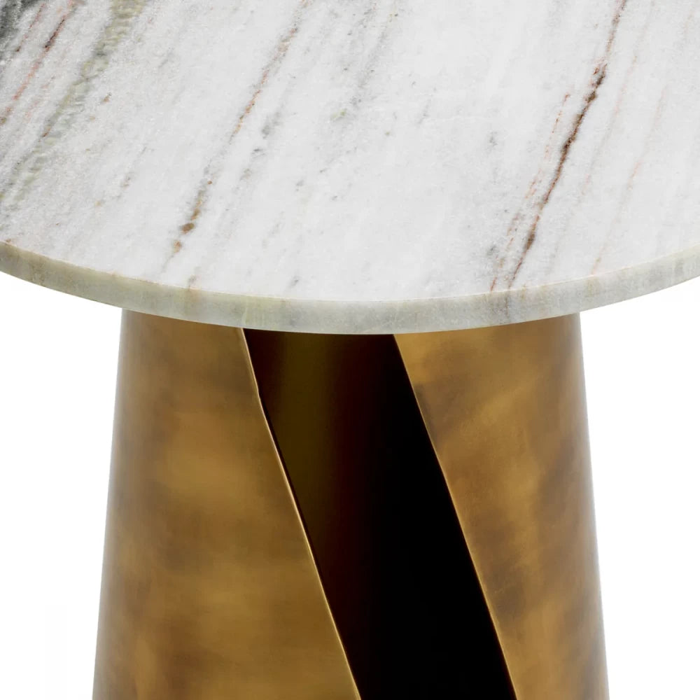 Masuta laterala Rotunda din Marmura Alb si Aluminiu Alama D45xH47cm Nuova Eichholtz