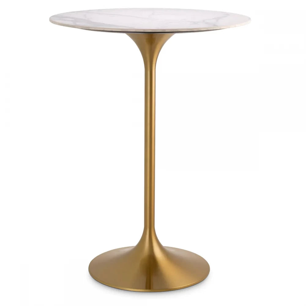 Masa de bar Rotunda din Ceramica Alb cu efect de marmura si Metal Alama D79xH106.5cm Tazio Eichholtz
