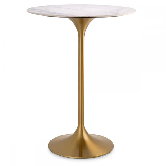 Masa de bar Rotunda din Ceramica Alb cu efect de marmura si Metal Alama D79xH106.5cm Tazio Eichholtz