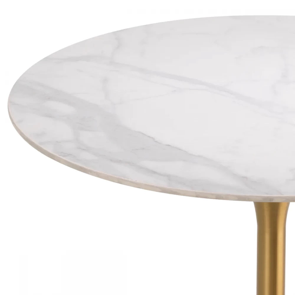 Masa de bar Rotunda din Ceramica Alb cu efect de marmura si Metal Alama D79xH106.5cm Tazio Eichholtz