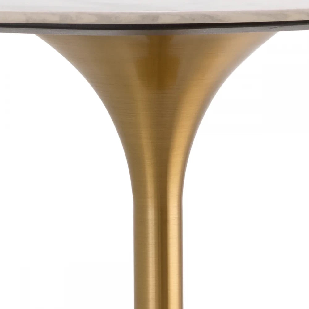Masa de bar Rotunda din Ceramica Alb cu efect de marmura si Metal Alama D79xH106.5cm Tazio Eichholtz