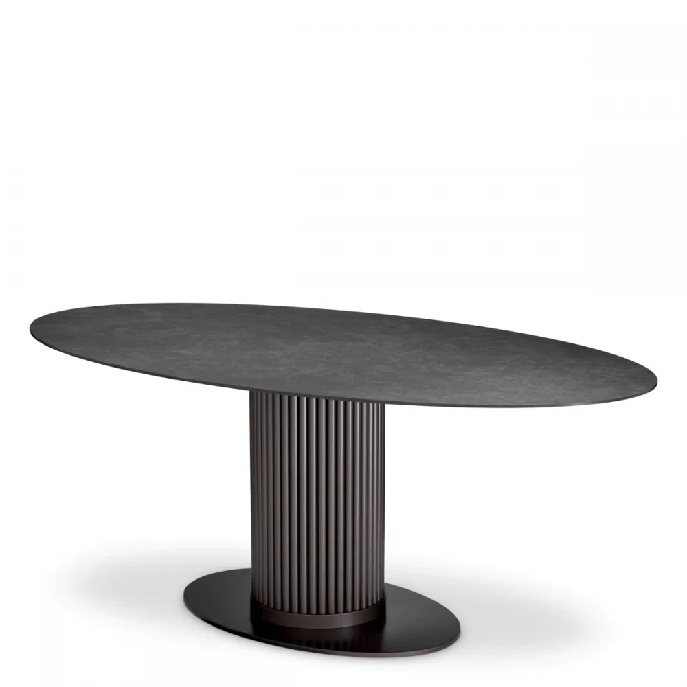 Masa Ovala din Ceramica Negru cu efect de marmura si Metal Bronz L200xH78.5cm Volterra Eichholtz