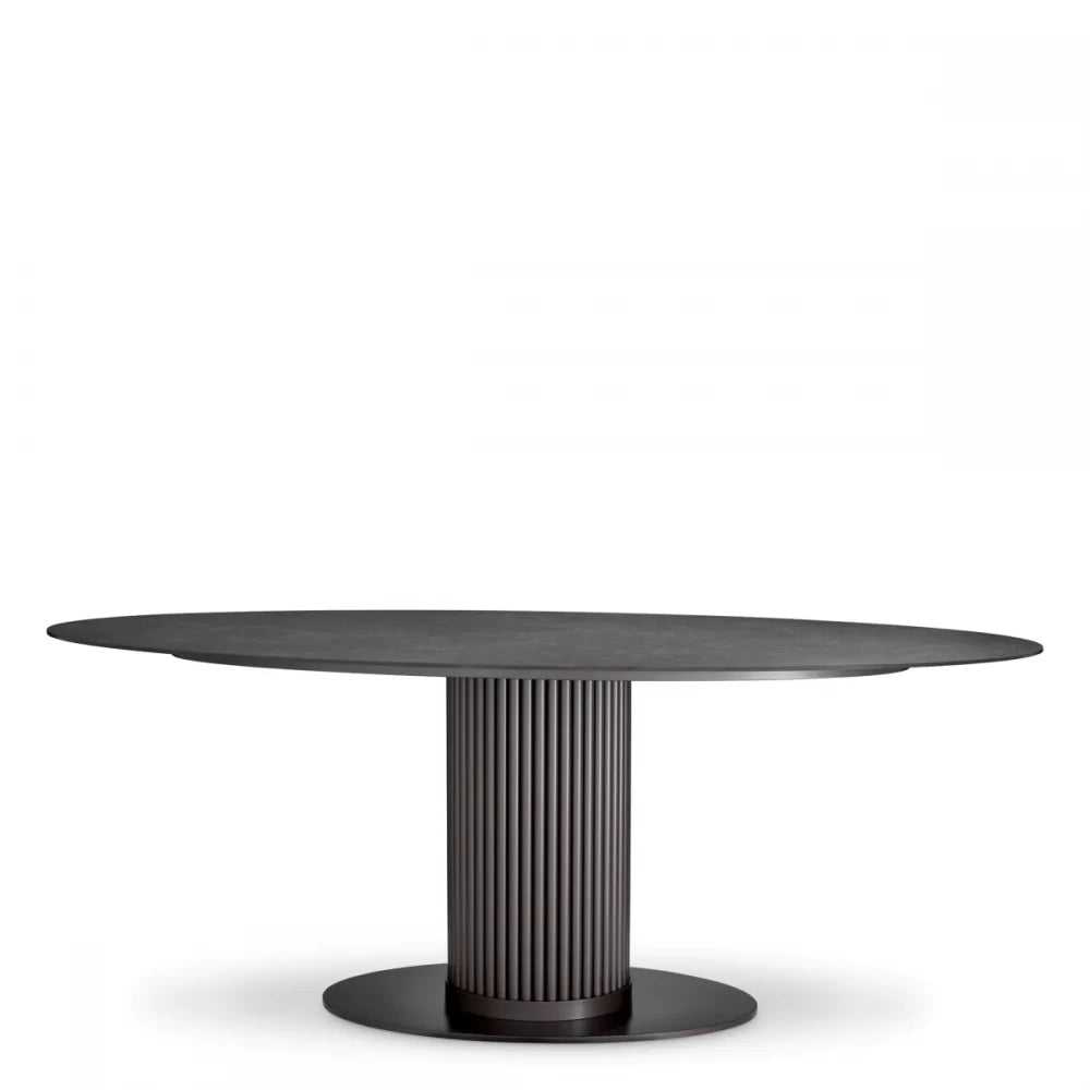 Masa Ovala din Ceramica Negru cu efect de marmura si Metal Bronz L200xH78.5cm Volterra Eichholtz